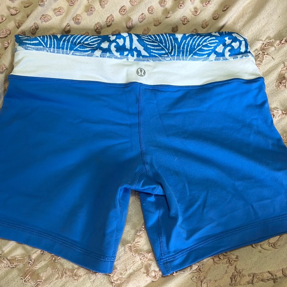 Blue and white Lululemon spandex shorts!